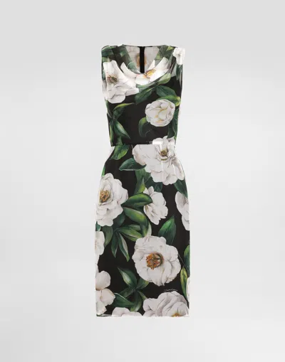 DOLCE & GABBANA GARDENIA-PRINT CHIFFON MIDI DRESS