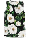 Dolce & Gabbana Gardenia Print Stretch Silk Charmeuse Sleeveless Top In Green