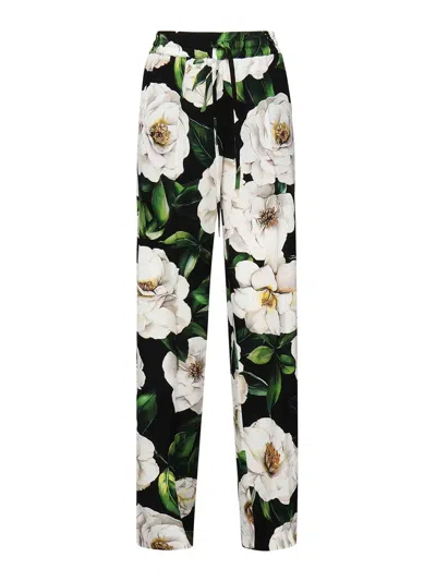 DOLCE & GABBANA GARDENIA PRINT STRETCH SILK PANTS
