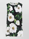 Dolce & Gabbana Gardenia Print Stretch Silk Charmeuse Sleeveless Top In Black