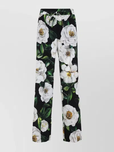 DOLCE & GABBANA GARDENIA SILK BLEND WIDE LEG TROUSERS