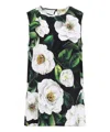 Dolce & Gabbana Gardenia Print Stretch Silk Charmeuse Sleeveless Top In Black