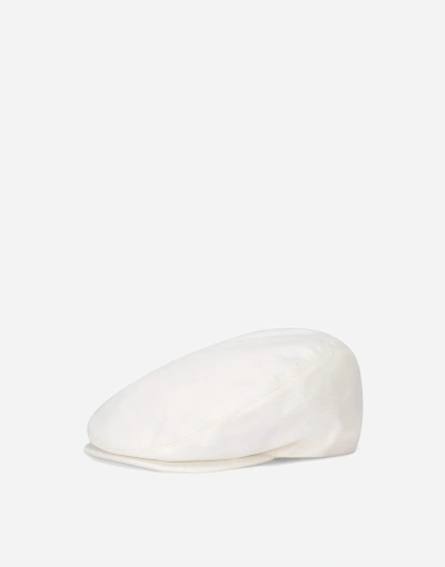 Dolce & Gabbana Garment-dyed Cotton Flat Cap With Logo Tag In White