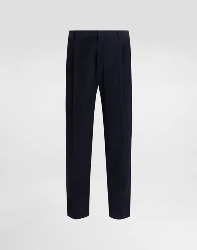 Dolce & Gabbana Garment-dyed Velvet Trousers In Blue