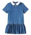 Dolce & Gabbana Gathered Cotton Chambray Dress In Blue