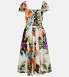 Dolce & Gabbana Floral Bouquet Popeline Cap-sleeve Pleated Dress In Multi