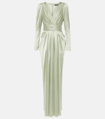 Dolce & Gabbana Gathered Front-slit Silk-blend Gown In Green