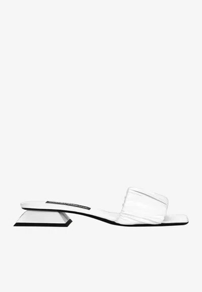 Dolce & Gabbana Gathered Nappa Leather Slides In White