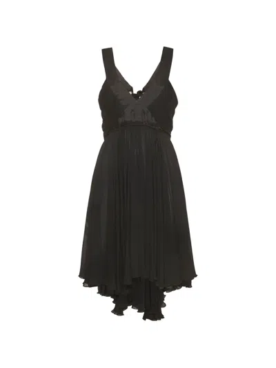 Pre-owned Dolce & Gabbana Gathered Satin-trim Midi Dress In Black