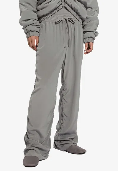 Dolce & Gabbana Gathered Silk Track Pants In Gray