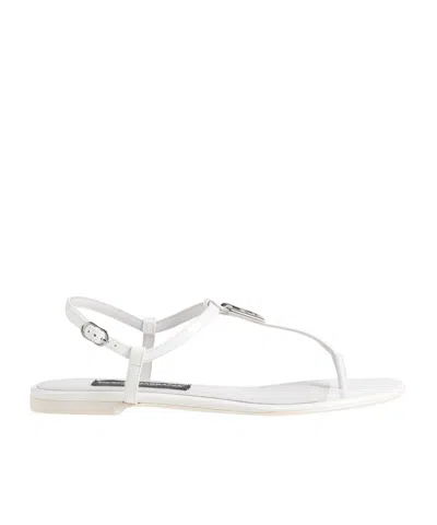 Dolce & Gabbana Genuine Leather Patent Leather Sandals In White