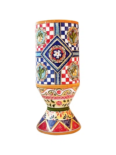Dolce & Gabbana Geometric Hourglass Ceramic Vase In Multi