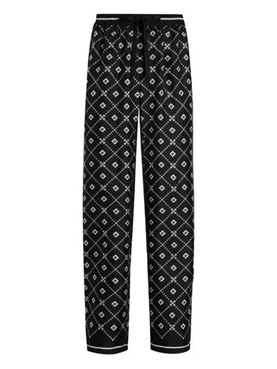 Dolce & Gabbana Geometric-pattern Drawstring Trousers In Black