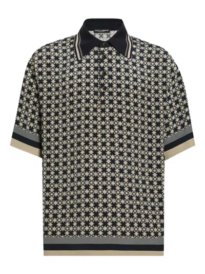 Dolce & Gabbana Geometric-pattern Polo Shirt In Blue