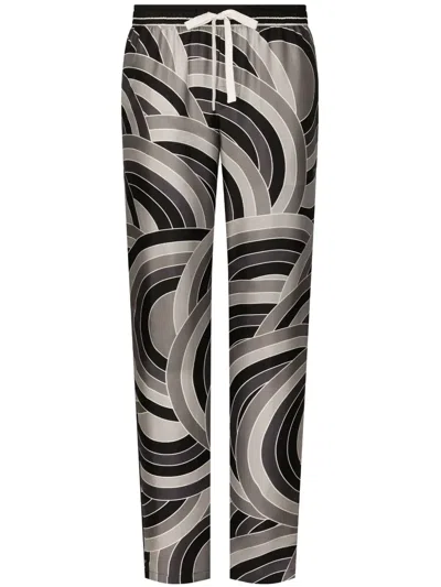 Dolce & Gabbana Geometric-print Silk Pijama Trousers In Green