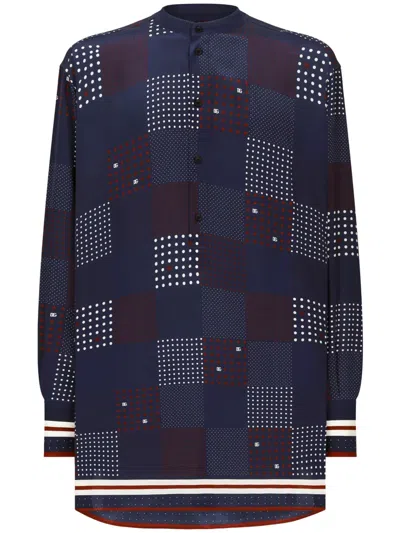 Dolce & Gabbana Geometric-print Silk Shirt In Blue