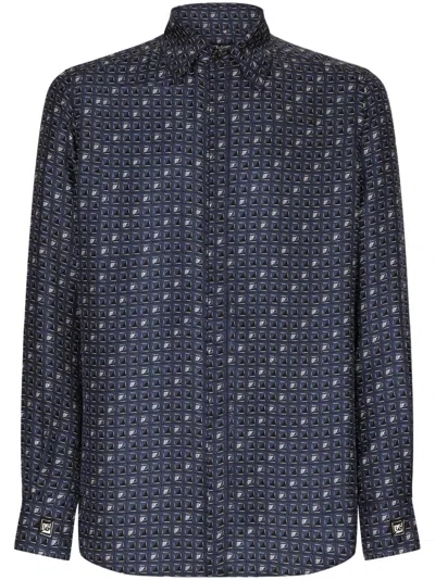 Dolce & Gabbana Geometric-print Silk Shirt In Black