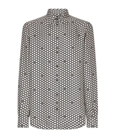 Dolce & Gabbana Geometric-print Silk Shirt In Gray