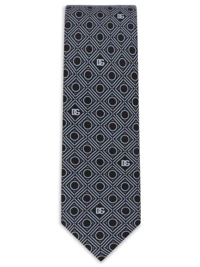 Dolce & Gabbana Geometric-print Silk Tie In Blue