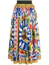 Dolce & Gabbana Carretto Print Pleated Silk Twill Midi Skirt In Multicolor