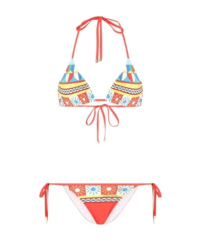 Dolce & Gabbana Geometric Print Triangle Bikini In Multicolor