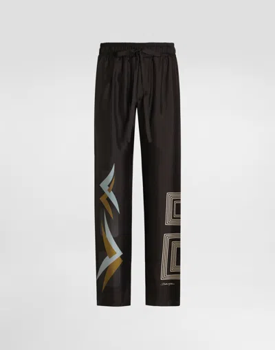 Dolce & Gabbana Geometric-print Twill Jogging Trousers In Multi