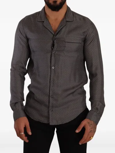 Dolce & Gabbana Fantasy Pattern Pajama Style Mens Shirt In Black