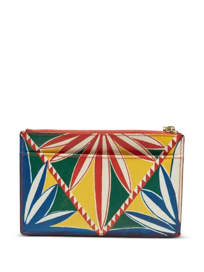 Pre-owned Dolce & Gabbana Geometric-print Zip Card Case In Orange
