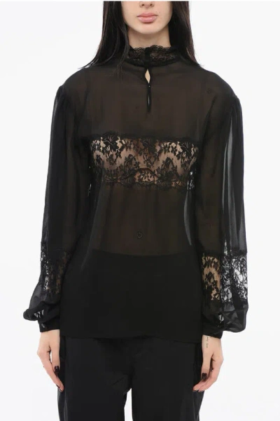 Dolce & Gabbana Georgette Lace Top With Turtleneck In Black