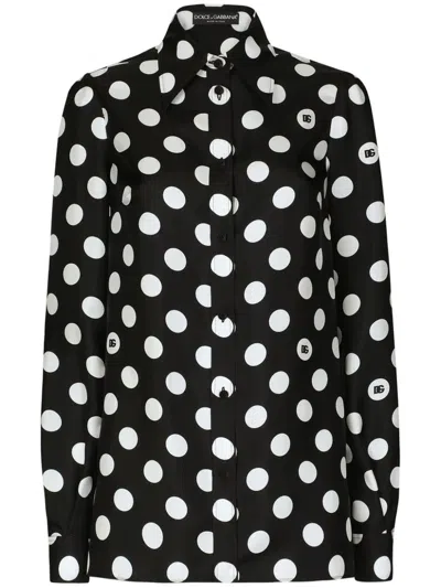 DOLCE & GABBANA BLACK POLKA DOT SILK SHIRT