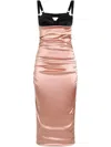 Dolce & Gabbana Two-tone Ruched Satin Midi Dress In Pink