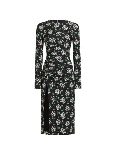 Dolce & Gabbana Geranium Bouquets-print Charmeuse Dress In Black