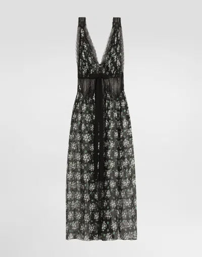 Dolce & Gabbana Geranium Bouquets-print Chiffon Dressing Gown In Multi