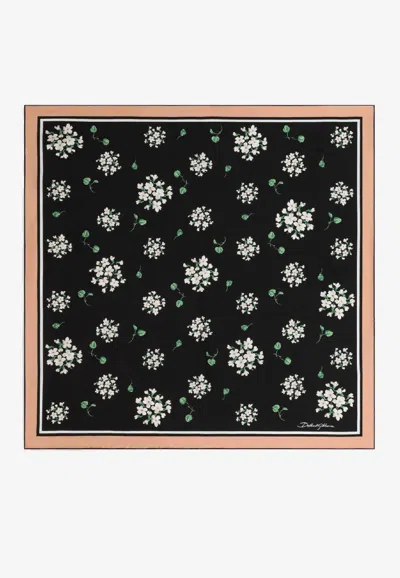 Dolce & Gabbana Geranium Print Silk Scarf In Black