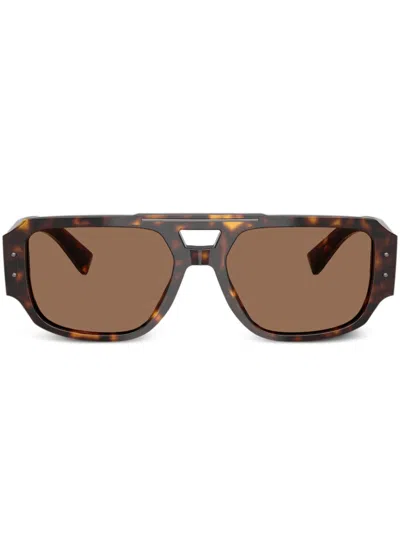 Dolce & Gabbana Tortoiseshell-pattern Logo-plaque Sunglasses In Brown