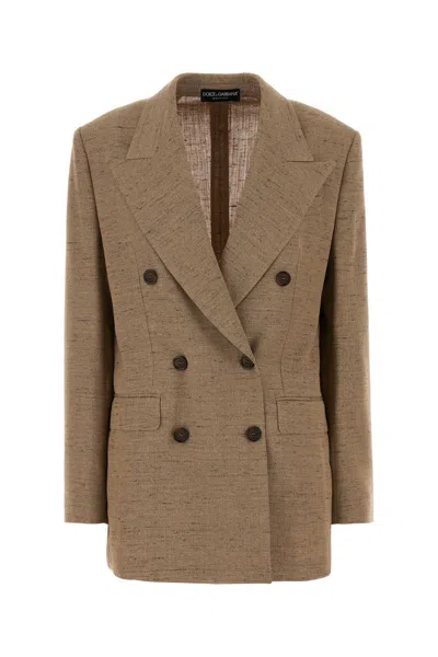 Dolce & Gabbana Biscuit Tweed Blazer In Brown