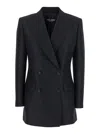 Dolce & Gabbana Tech-gabardine Double-breasted Blazer With Satin Peak Lapel In Black