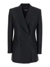 Dolce & Gabbana Tech-gabardine Double-breasted Blazer With Satin Peak Lapel In Black