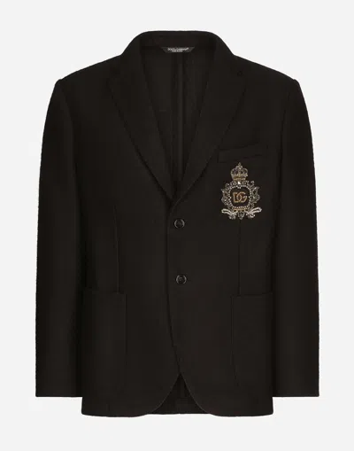 Dolce & Gabbana Stretch Jersey Jacket With Heraldic Patch In Black