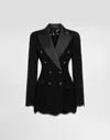 Dolce & Gabbana Branded Stretch Lace Turlington Blazer In Black