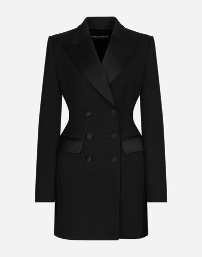 DOLCE & GABBANA LONG DOUBLE-BREASTED DOLCE TUXEDO JACKET IN STRETCH WOOL