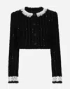 Dolce & Gabbana Giacca Corta In Tweed Ricamo Micropaillettes In Nero