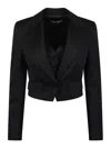 Dolce & Gabbana Wool Blend Cropped Tuxedo Jacket In Black