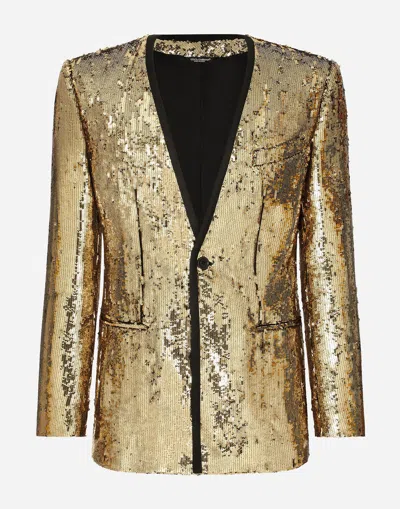 Dolce & Gabbana Sicilia-fit Embellished Single-breasted Blazer In Gold