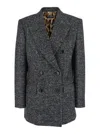 Dolce & Gabbana Double-breasted Herringbone Jacket With Animal Print Lining Clothing In Gray