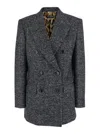 Dolce & Gabbana Double-breasted Herringbone Jacket With Animal Print Lining Clothing In Gray