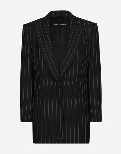 Dolce & Gabbana Pinstripe Padded-shoulder Blazer In Black