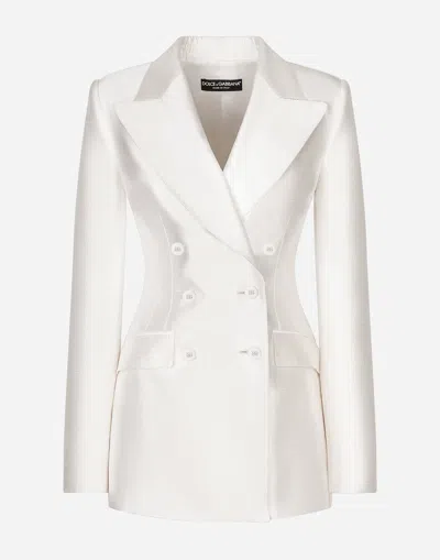 Dolce & Gabbana Double Breasted Blazer Structured Shoulders Silk In White