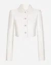 Dolce & Gabbana White Monogram Jacquard Cropped Jacket In White
