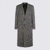 Dolce & Gabbana Herringbone Long Coat Flap Pockets In Gray